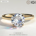 2ct Round Lab-Grown Diamond Ring with Hidden Halo Cathedral Setting in Solid 14K Yellow Gold (Includes IGI Certification from International Gemological Institute)