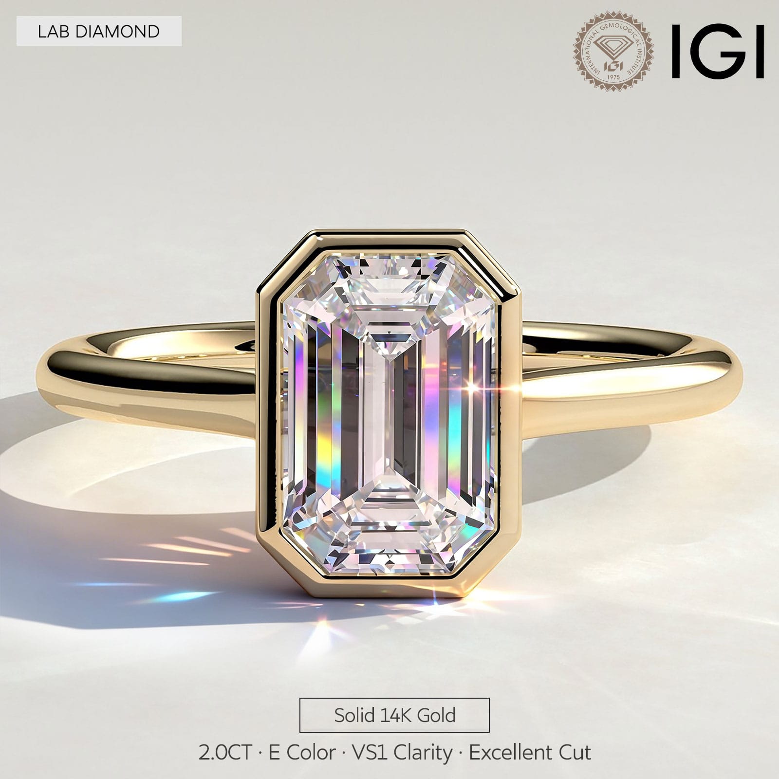 2CT EMERALD-CUT LAB-GROWN DIAMOND RING WITH BEZEL SETTING CATHEDRAL SE ...