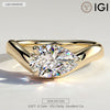 2ct Pear Lab-Grown Diamond Ring in East-West Setting with Wave Band Claw Setting in Solid 14K Yellow Gold (Includes IGI Certification from International Gemological Institute)