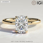 2ct Elongated Cushion Lab-Grown Diamond Ring with Petal Gallery & Leaf Detail Claw Setting Tarnish-resistant Silver In 14K Gold Plated (Includes IGI Certification from International Gemological Institute)
