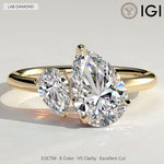 Toi et Moi Pear Lab-Grown Diamond Ring 2.0ct & 1.0ct Pear Dual Stones ¡¤ Claw Setting Tarnish-resistant Silver In 14K Gold Plated (Includes IGI Certification from International Gemological Institute)