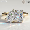 Toi et Moi Radiant & Pear Lab-Grown Diamond Ring 1.5ct & 1.0ct Dual Stones Claw Setting Tarnish-resistant Silver In 14K Gold Plated (Includes IGI Certification from International Gemological Institute)