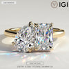 Toi et Moi Radiant & Pear Lab-Grown Diamond Ring 1.5ct & 1.0ct Dual Stones Claw Setting ¡¤ Solid 14K Yellow Gold (Includes IGI Certification from International Gemological Institute)