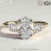 2ct Oval Lab-Grown Diamond Three-Stone Ring with Pear Accent Stones (Moissanite) Open Trellis Gallery Claw Setting Tarnish-resistant Silver In 14K Gold Plated (Includes IGI Certification from International Gemological Institute)