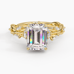 Secret Garden · 2.0 CT Emerald-Cut Lab-Grown Diamond Ring with Vine Leaf Accent Band & Claw Setting in Solid 14K Yellow Gold · (Includes IGI Certification from International Gemological Institute)