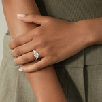 2ct Oval Lab-Grown Diamond East-West Claw Solitaire with Wave Band Engagement Ring Tarnish-resistant Silver In 14K Gold Plated (Includes IGI Certification from International Gemological Institute)