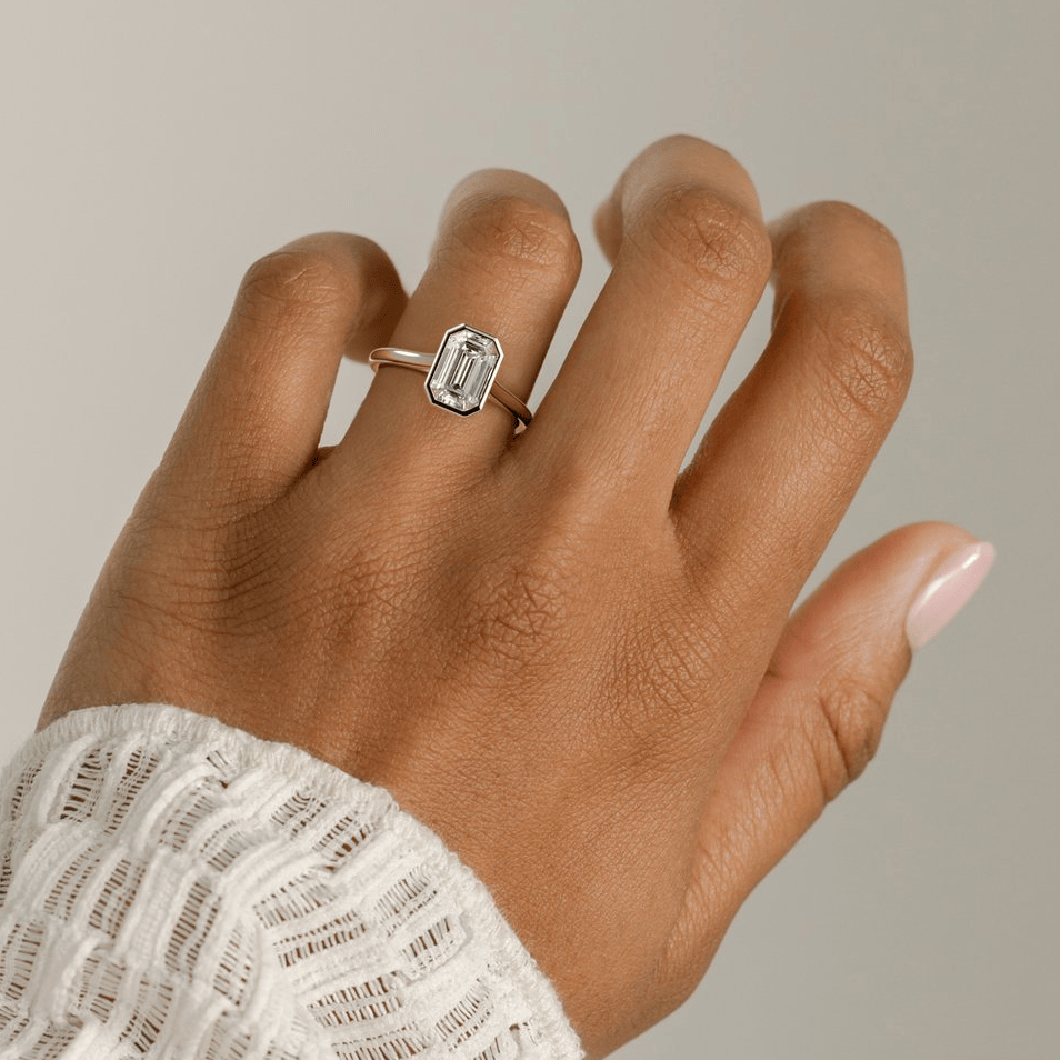 2ct Emerald-Cut Lab-Grown Diamond Ring with Bezel Setting Tarnish-resistant Silver In 14K Gold Plated (Includes IGI Certification from International Gemological Institute）