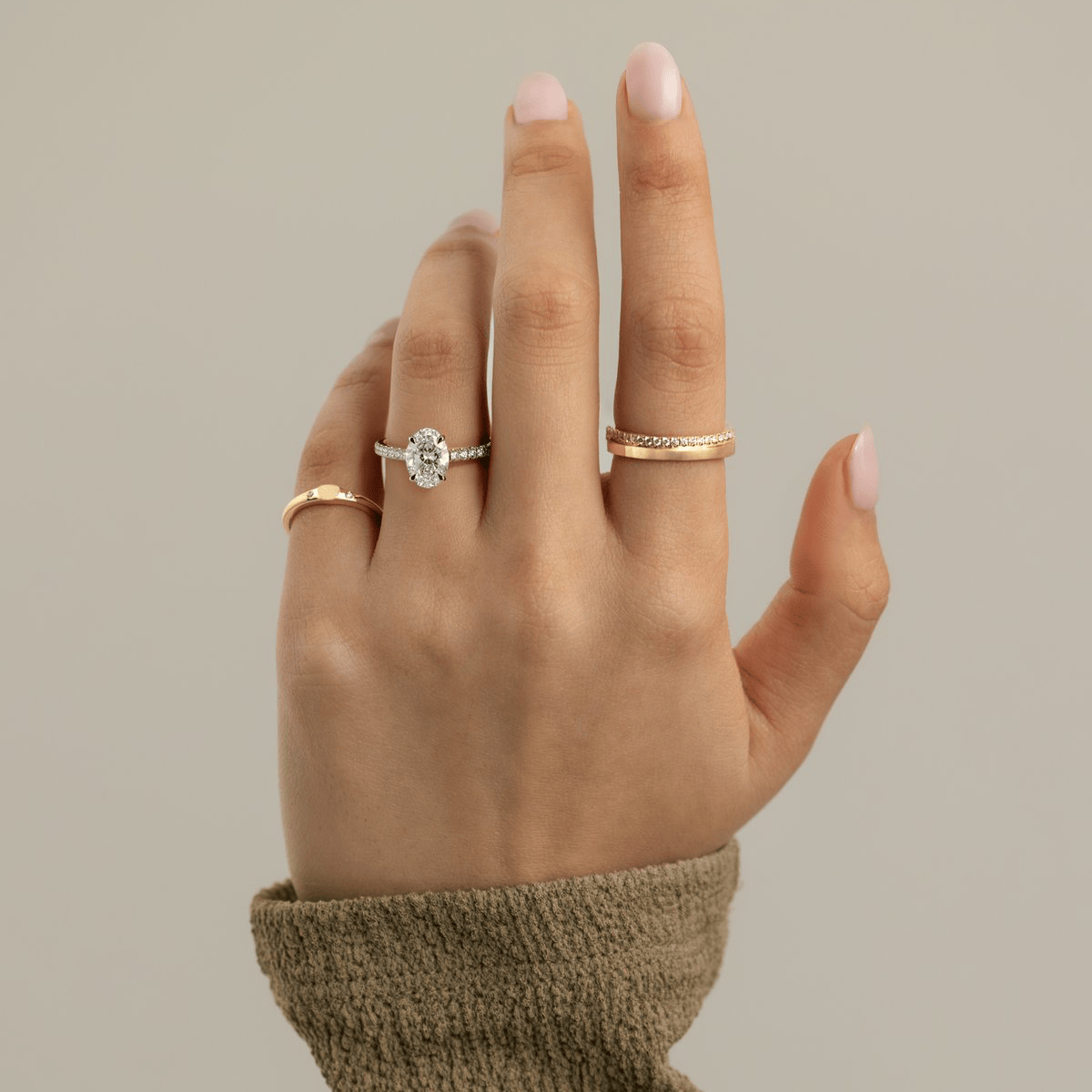 2ct Oval Lab-Grown Diamond Ring with Hidden Halo & Pave Band Cathedral Setting Tarnish-resistant Silver In 14K Gold Plated (Includes IGI Certification from International Gemological Institute)