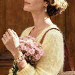 Sterling Silver Cherry Blossom Love Story Charms Bracelet Set In 14K Gold Plated (Includes bracelet and all charms shown)