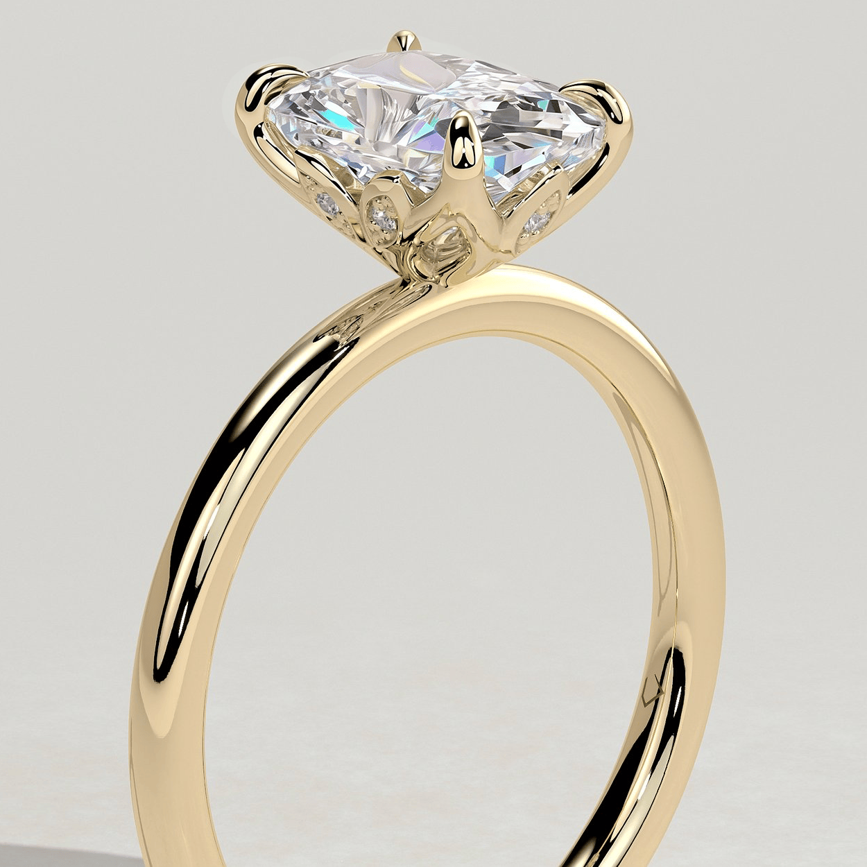 2ct Elongated Cushion Lab-Grown Diamond Ring with Petal Gallery & Leaf Detail Claw Setting Tarnish-resistant Silver In 14K Gold Plated (Includes IGI Certification from International Gemological Institute)