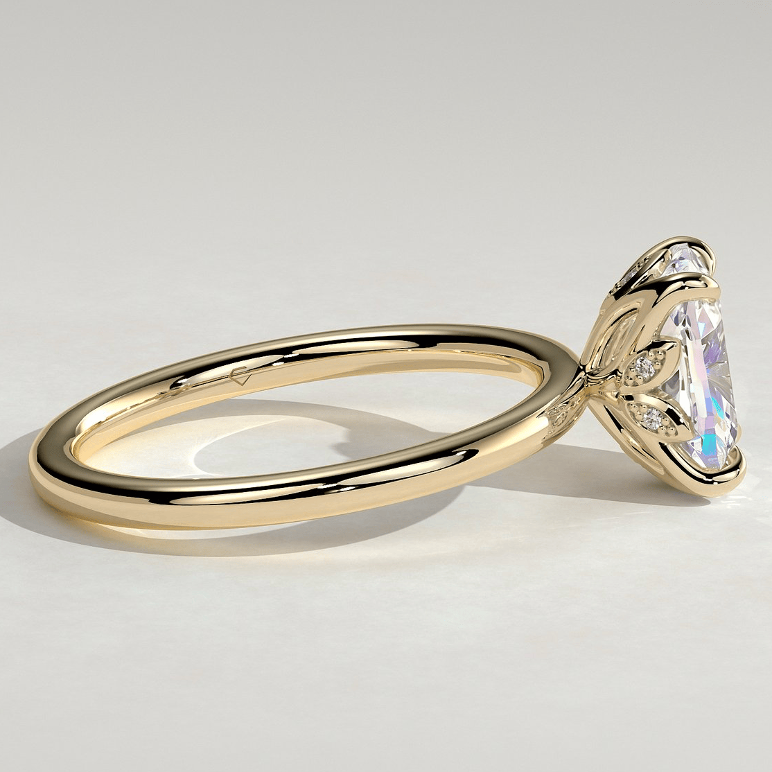 2ct Elongated Cushion Lab-Grown Diamond Ring with Petal Gallery & Leaf Detail Claw Setting Tarnish-resistant Silver In 14K Gold Plated (Includes IGI Certification from International Gemological Institute)
