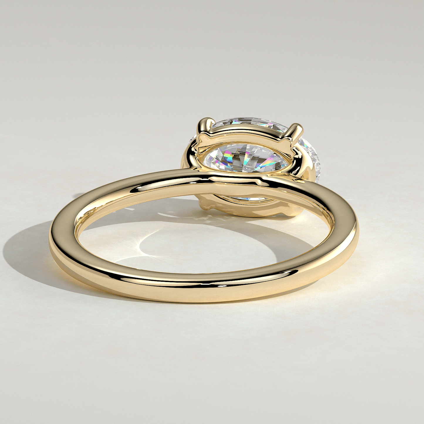 2ct Oval Lab-Grown Diamond East-West Claw Solitaire with Raised Basket Gallery Engagement Ring in Solid 14K Yellow Gold (Includes IGI Certification from International Gemological Institute)