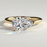 2ct Pear Lab-Grown Diamond East-West Claw Solitaire with Raised Basket Gallery Engagement Ring in Solid 14K Yellow Gold (Includes IGI Certification from International Gemological Institute)