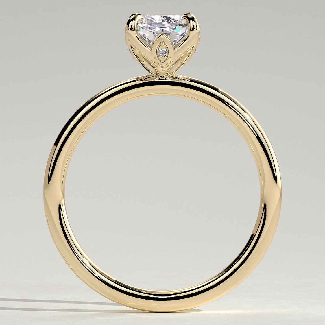 2ct Elongated Cushion Lab-Grown Diamond Ring with Petal Gallery & Leaf Detail Claw Setting Tarnish-resistant Silver In 14K Gold Plated (Includes IGI Certification from International Gemological Institute)