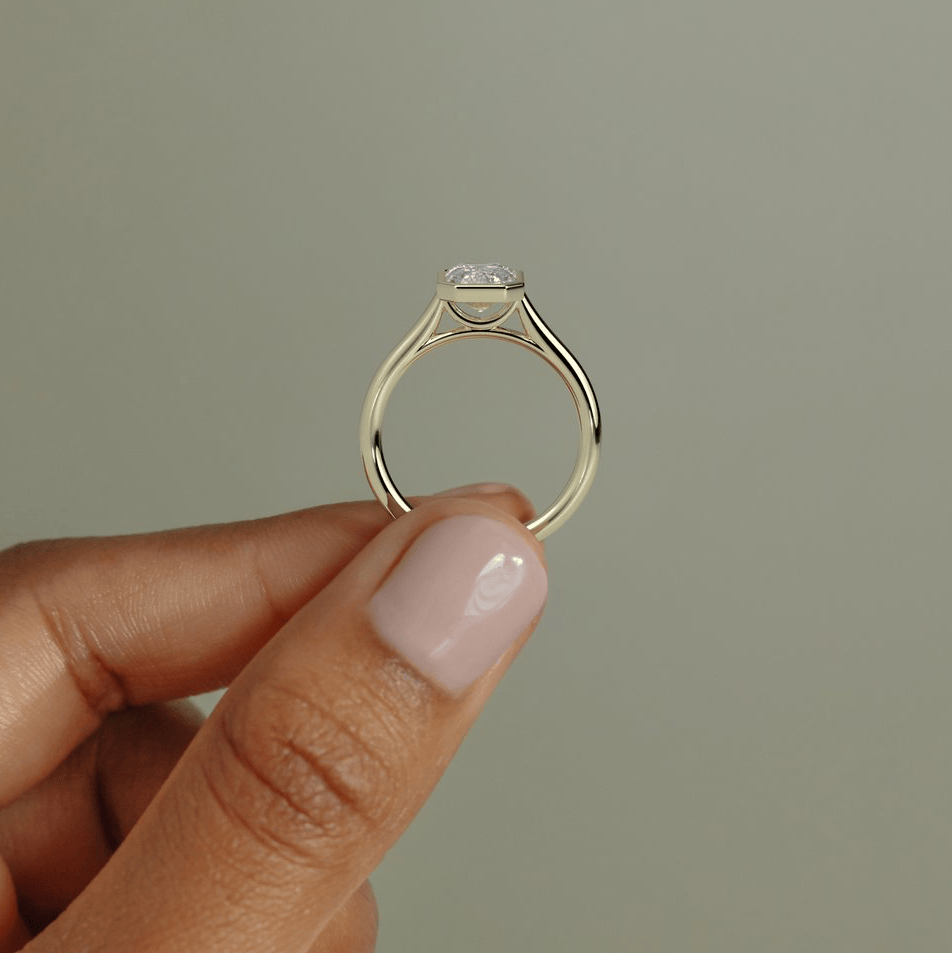2ct Emerald-Cut Lab-Grown Diamond Ring with Bezel Setting Tarnish-resistant Silver In 14K Gold Plated (Includes IGI Certification from International Gemological Institute）