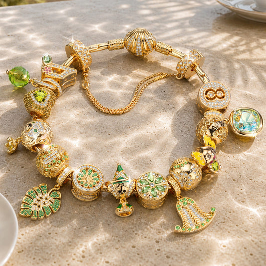 gona- August Birthstone Peridot Enchanted Grove Curated Charm Bracelet Set in Tarnish-Resistant Silver with 14K Gold Plating