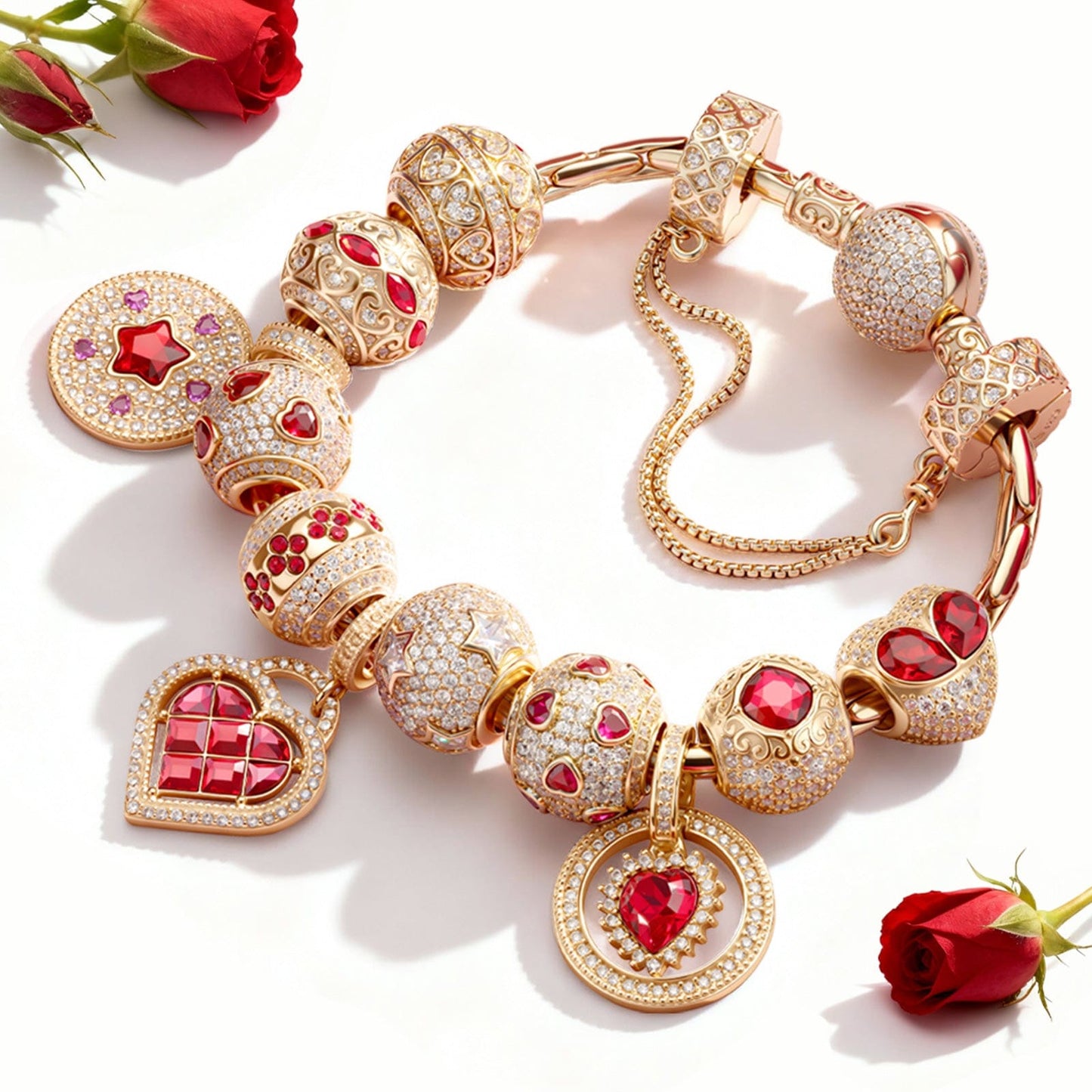 Sterling Silver Love Unleashed Charms Bracelet Set In 14K Gold Plated - Handcrafted with Swarovski® Crystals (Includes bracelet and all charms shown)