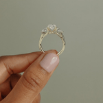 2ct Oval Lab-Grown Diamond Three-Stone Ring with Pear Accent Stones (Moissanite) Open Trellis Gallery Claw Setting Tarnish-resistant Silver In 14K Gold Plated (Includes IGI Certification from International Gemological Institute)