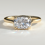 2ct Elongated Cushion Lab-Grown Diamond East-West Claw Solitaire with Bezel Frame Engagement Ring in Solid 14K Yellow Gold (Includes IGI Certification from International Gemological Institute)
