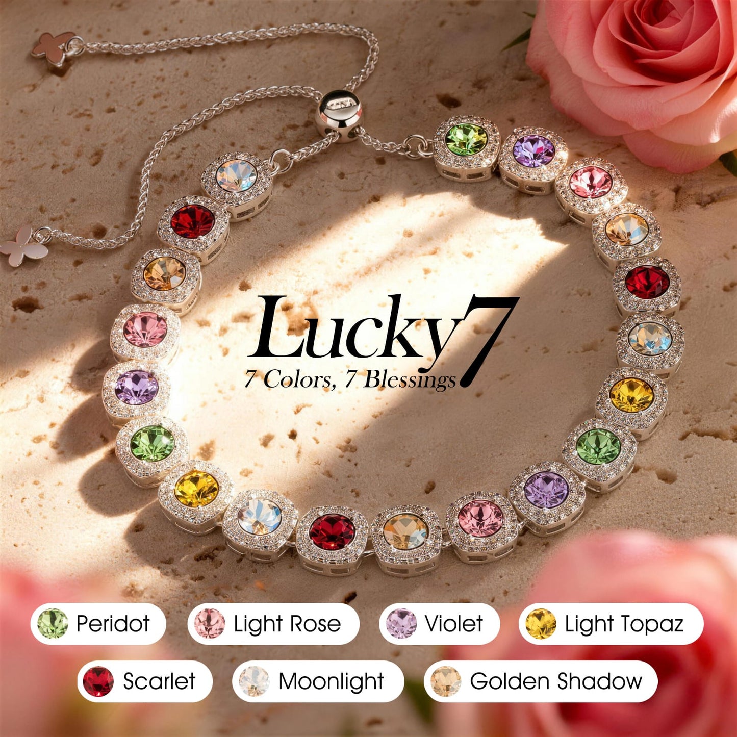 Rainbow Ombre Created with Swarovski® Crystals Tarnish-Resistant Silver Bracelet In White Gold Plated
