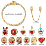 LIMITED RESTOCK · SHIPS FROM JULY 4: Sterling Silver Eastern Talisman July Ruby Birthstone Full Bracelet Set 14K Gold Plated (Includes bracelet and all charms shown)