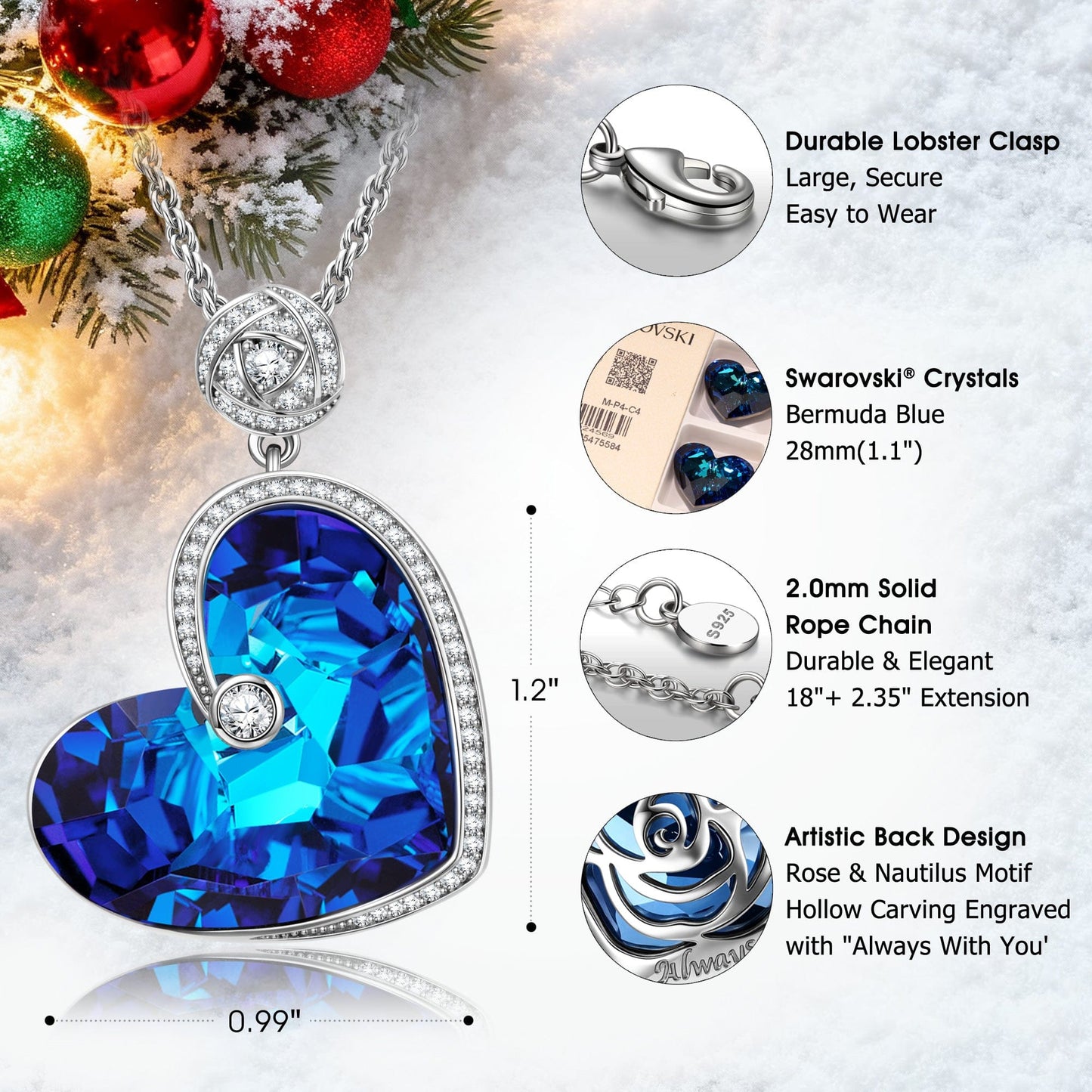 Nautilus Ocean's Heart Tarnish-resistant Silver Necklace In White Gold Plated -  Handcrafted with Swarovski® Crystals