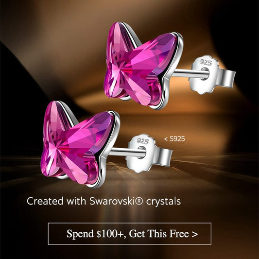 gona- Christmas Exclusive: Spend Over $100 In A Single Purchase To Get This Sterling Silver Purple Butterfly Earrings In White Gold Plated For FREE - Created With SWAROVSKI® Crystals  - (Ships With Order, No Need To Add To Cart)