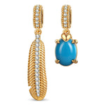 Asymmetric Feather & Turquoise Cabochon Dangle Charm in Tarnish-Resistant Silver