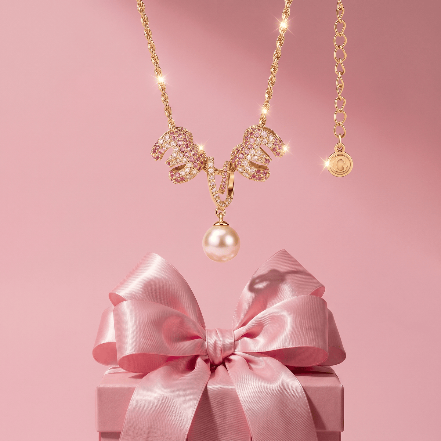 Sterling Silver Coeur Script Pearl Pendant Necklace In 14K Gold Plated