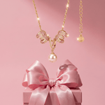 Sterling Silver Coeur Script Pearl Pendant Necklace In 14K Gold Plated