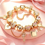 Keys to Love Tarnish-Resistant Silver Charms Bracelet Set In 14K Gold Plated (Includes bracelet and all charms shown)