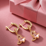 Graceful Butterfly Pink Tarnish-resistant Silver Drop Earrings In 14K Gold Plated