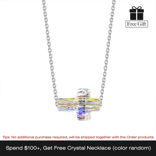 gon- Sterling Silver Crystal Cross Necklace In White Gold Plated