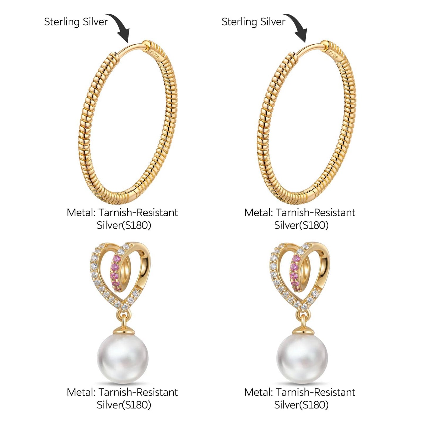 Sentimental Heart Pearl Tarnish-resistant Silver Drop Earrings In 14K Gold Plated