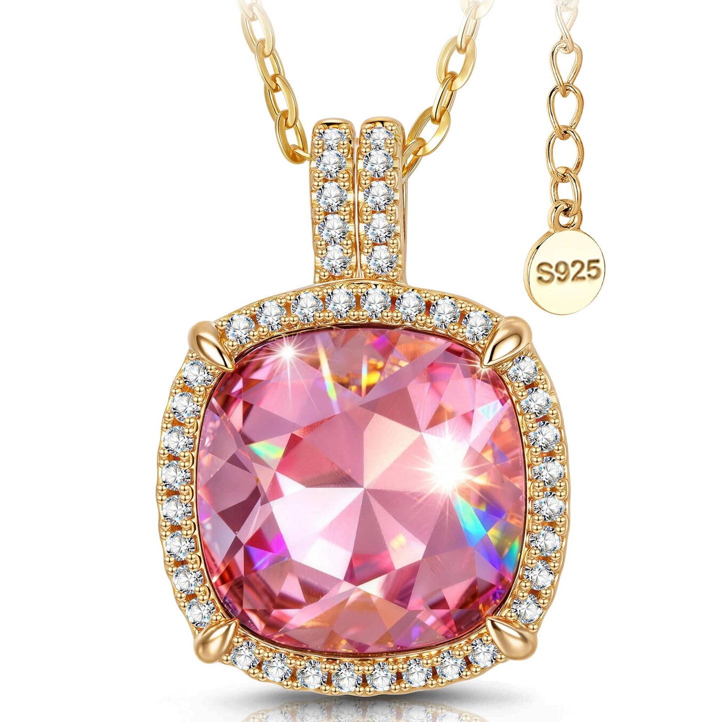 Sterling Silver Cherry Blossom Jewel Charm Necklace and Earrings Set In 14K Gold Plated - Created With SWAROVSKI® Crystals