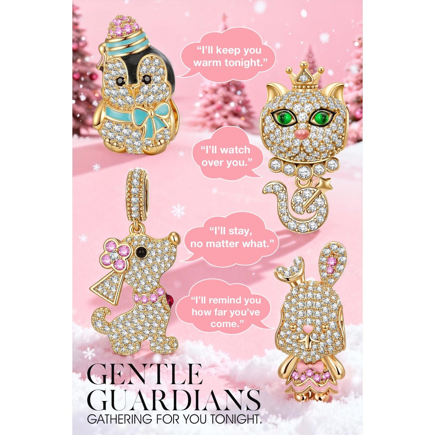 Sterling Silver Forever Teddy Bear Pendant Link Chain Necklace In 14K Gold Plated -Created With SWAROVSKI® Crystals