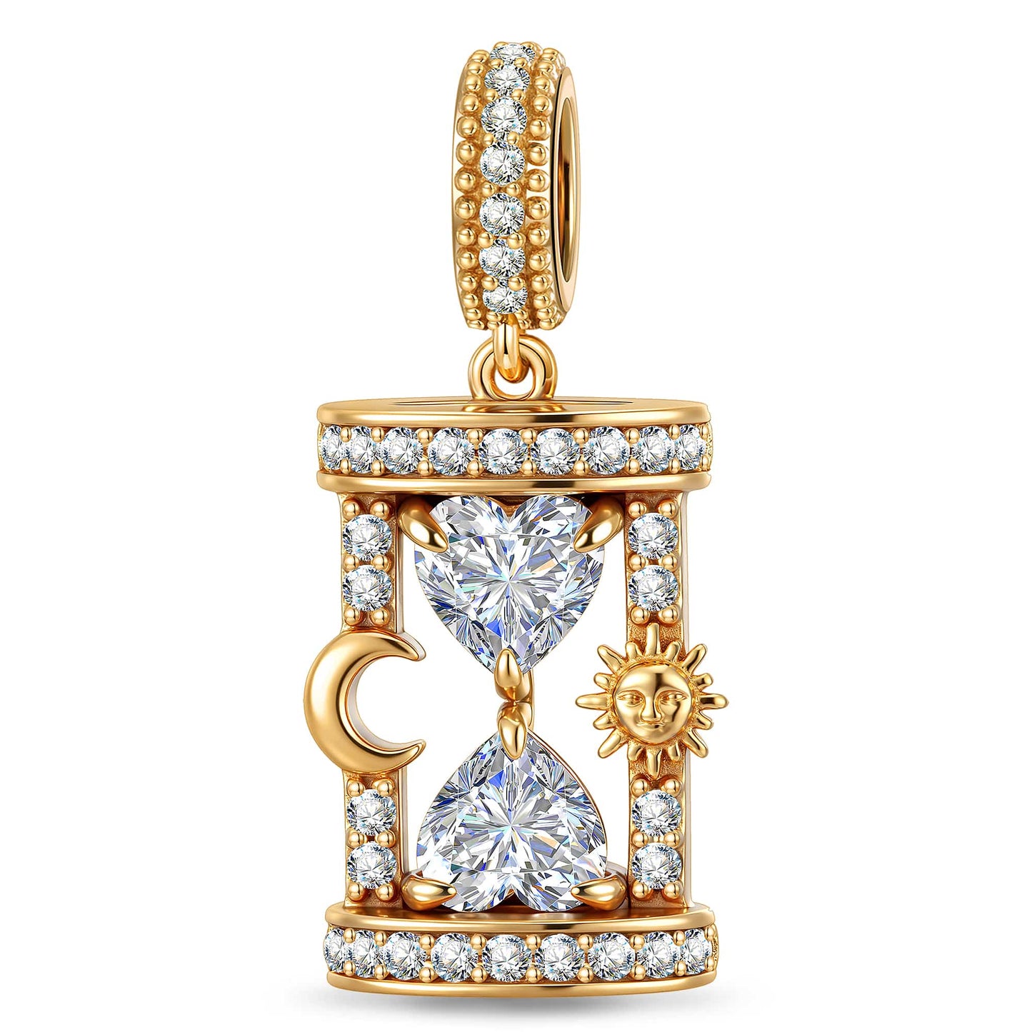Lagoon Siren Heart Frame Dangle Charm in Tarnish-Resistant Silver With Crystal In 14K Gold Plating