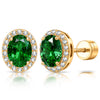Sterling Silver 2.0 CT.TW Zambian Emerald Lab-Created Oval Stud Earrings With 14K Gold Plating (Includes GRC Certification From Gemstone Research Center)