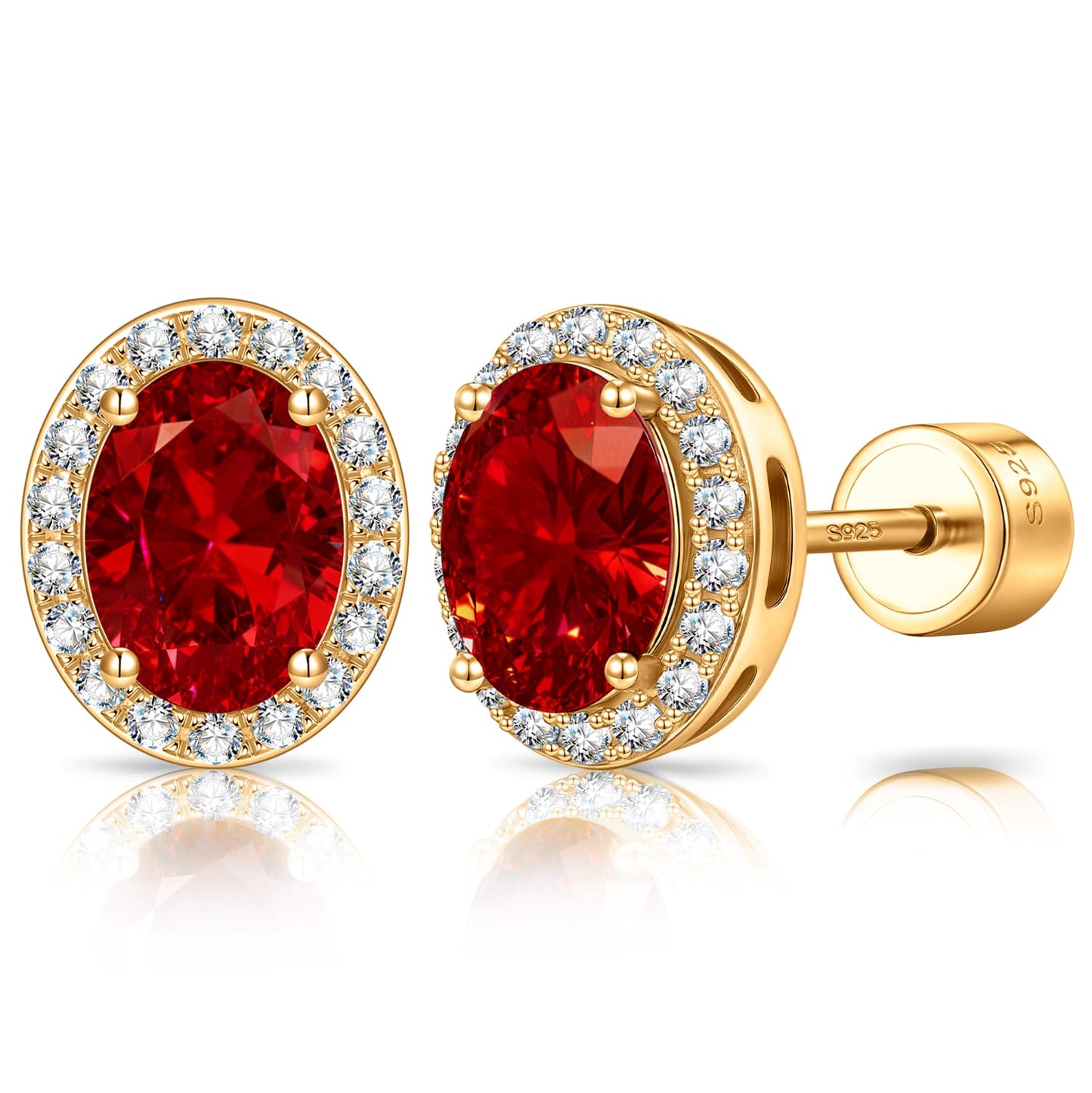 Sterling Silver 2.4 CT.TW Lab-Created Ruby Oval Stud Earrings With 14K Gold Plating (Includes GRC Certification From Gemstone Research Center)