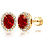 Sterling Silver 2.4 CT.TW Lab-Created Ruby Oval Stud Earrings With 14K Gold Plating (Includes GRC Certification From Gemstone Research Center)