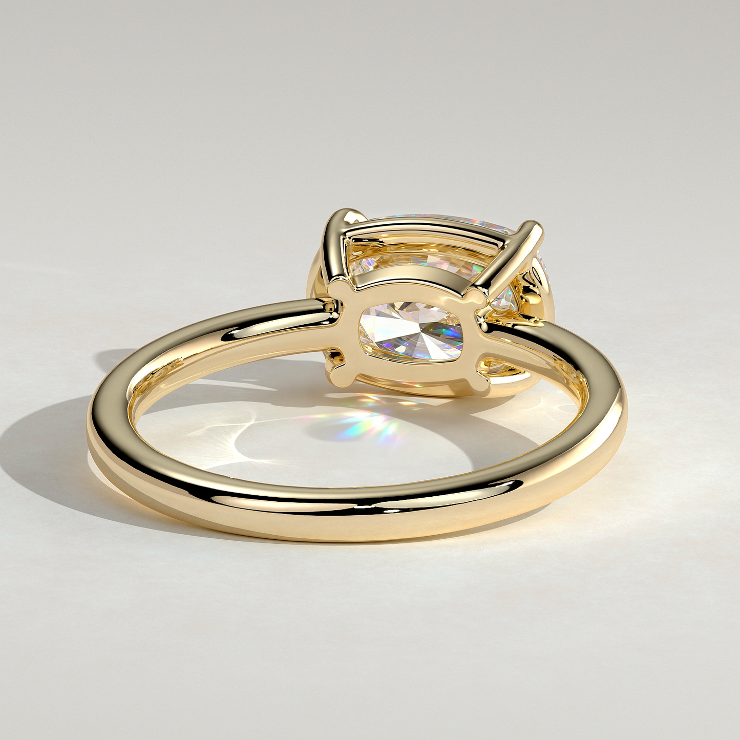 2ct Elongated Cushion Lab-Grown Diamond East-West Claw Solitaire with Bezel Frame Engagement Ring in Solid 14K Yellow Gold (Includes IGI Certification from International Gemological Institute)
