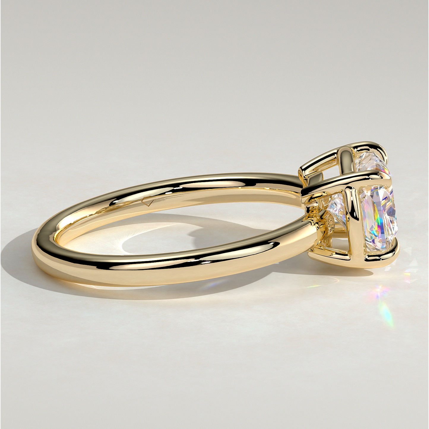 2ct Elongated Cushion Lab-Grown Diamond East-West Claw Solitaire with Bezel Frame Engagement Ring in Solid 14K Yellow Gold (Includes IGI Certification from International Gemological Institute)