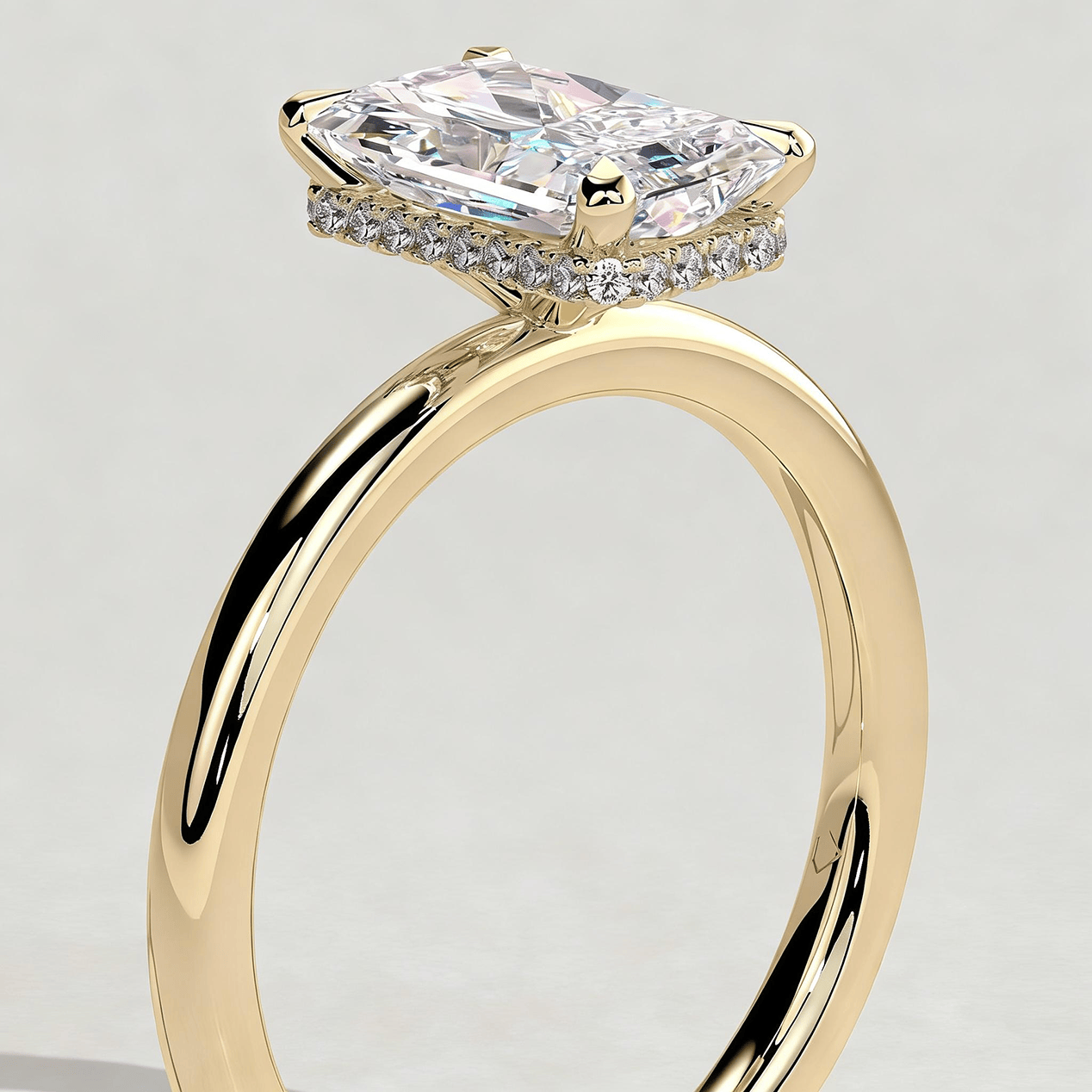 2ct Radiant Lab-Grown Diamond Ring with Wraparound Hidden Halo Claw Setting Tarnish-resistant Silver In 14K Gold Plated (Includes IGI Certification from International Gemological Institute)