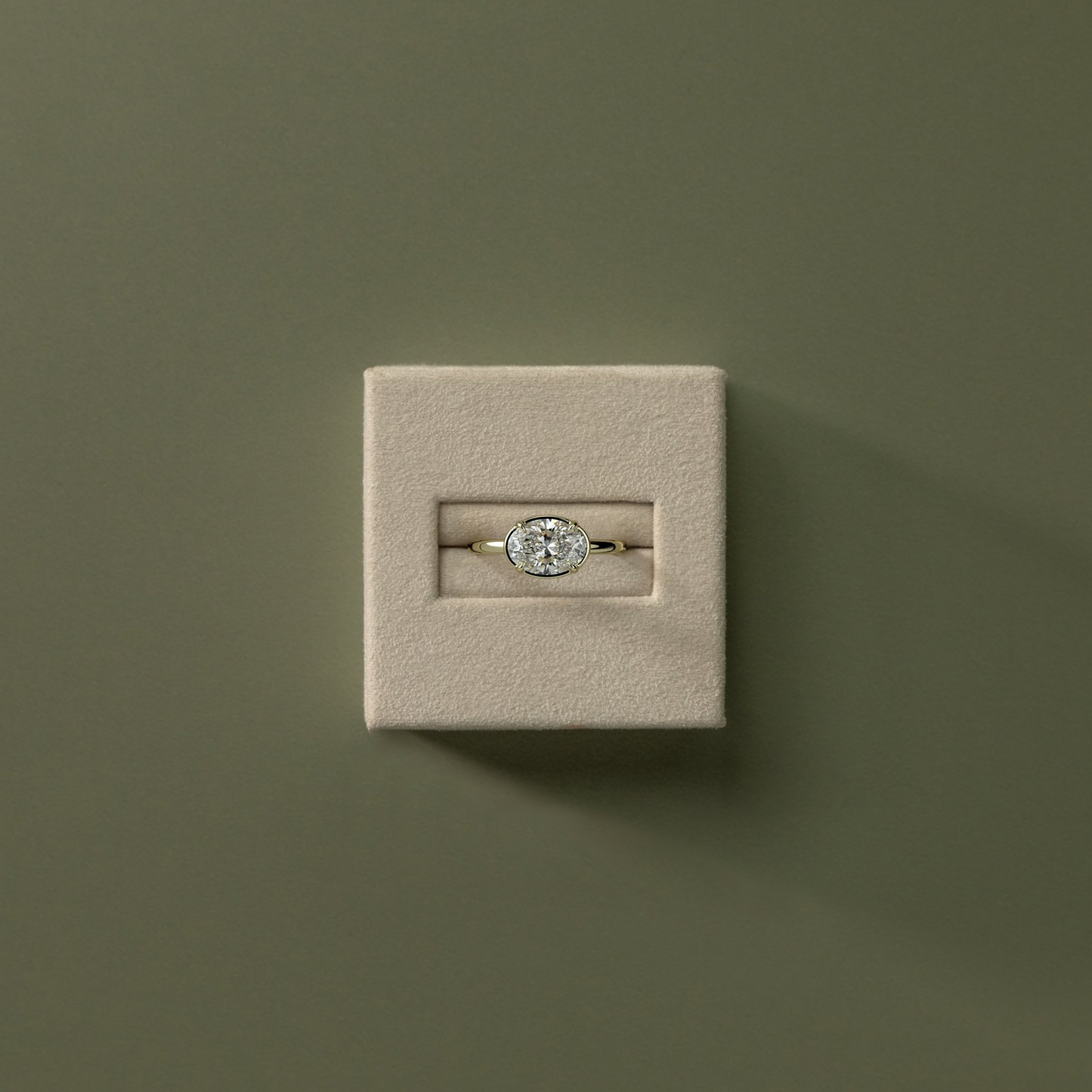 2ct Oval Lab-Grown Diamond East-West Claw Solitaire with Bezel Frame Engagement Ring in Solid 14K Yellow Gold (Includes IGI Certification from International Gemological Institute)