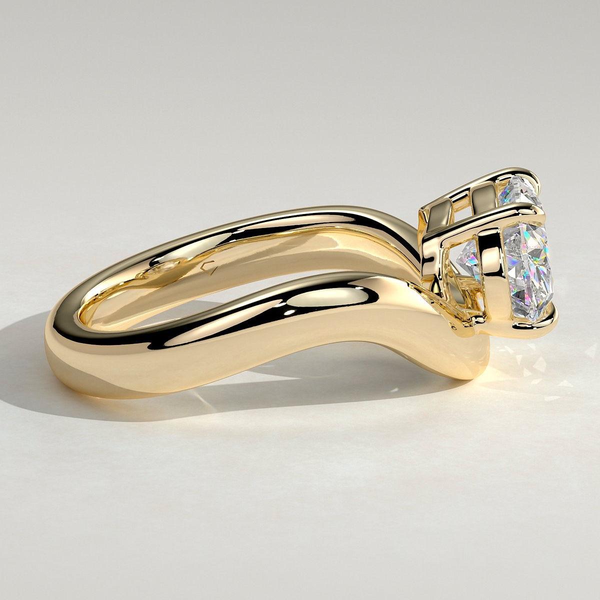 2ct Oval Lab-Grown Diamond East-West Claw Solitaire with Wave Band Engagement Ring Tarnish-resistant Silver In 14K Gold Plated (Includes IGI Certification from International Gemological Institute)