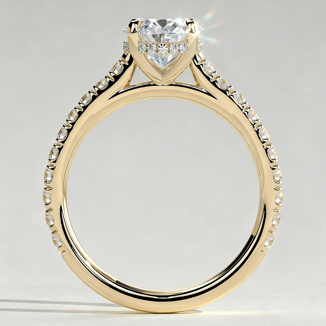 2ct Oval Lab-Grown Diamond Ring with Hidden Halo & Pave Band Cathedral Setting Tarnish-resistant Silver In 14K Gold Plated (Includes IGI Certification from International Gemological Institute)
