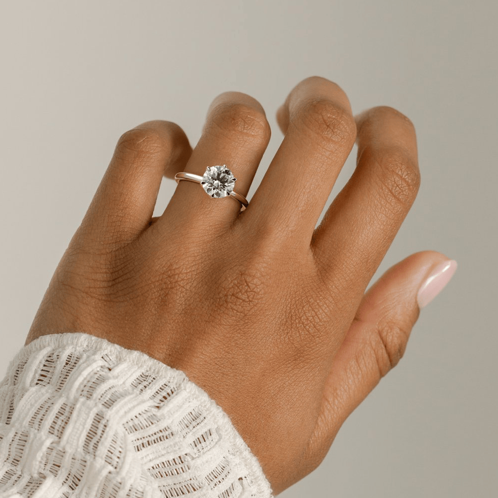 2ct Round Lab-Grown Diamond Solitaire Ring with Petal Gallery Claw Setting Tarnish-resistant Silver In 14K Gold Plated (Includes IGI Certification from International Gemological Institute)