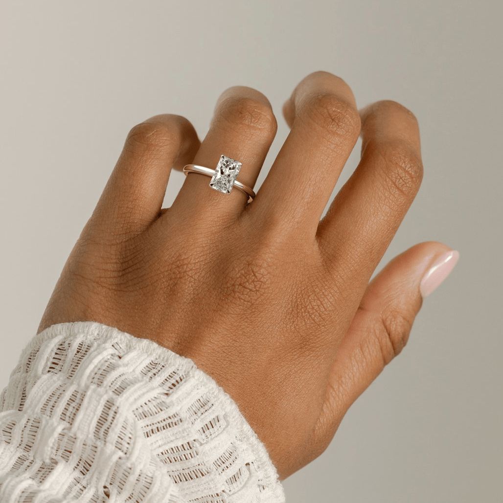 2ct Radiant Lab-Grown Diamond Ring with Wraparound Hidden Halo Claw Setting Tarnish-resistant Silver In 14K Gold Plated (Includes IGI Certification from International Gemological Institute)