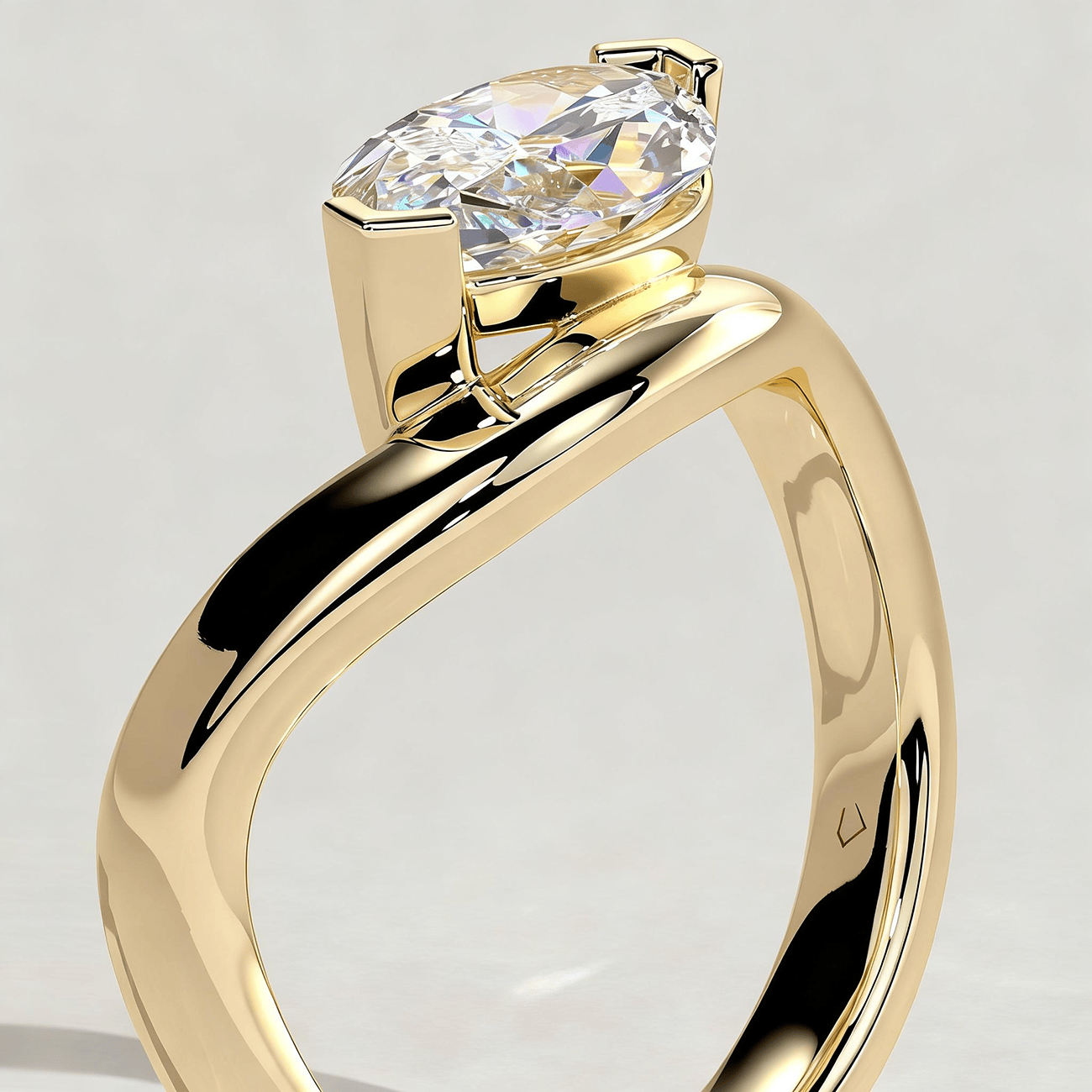 2ct Marquise Lab-Grown Diamond Ring in East-West Setting with Wave Band Claw Setting Tarnish-resistant Silver In 14K Gold Plated (Includes IGI Certification from International Gemological Institute)