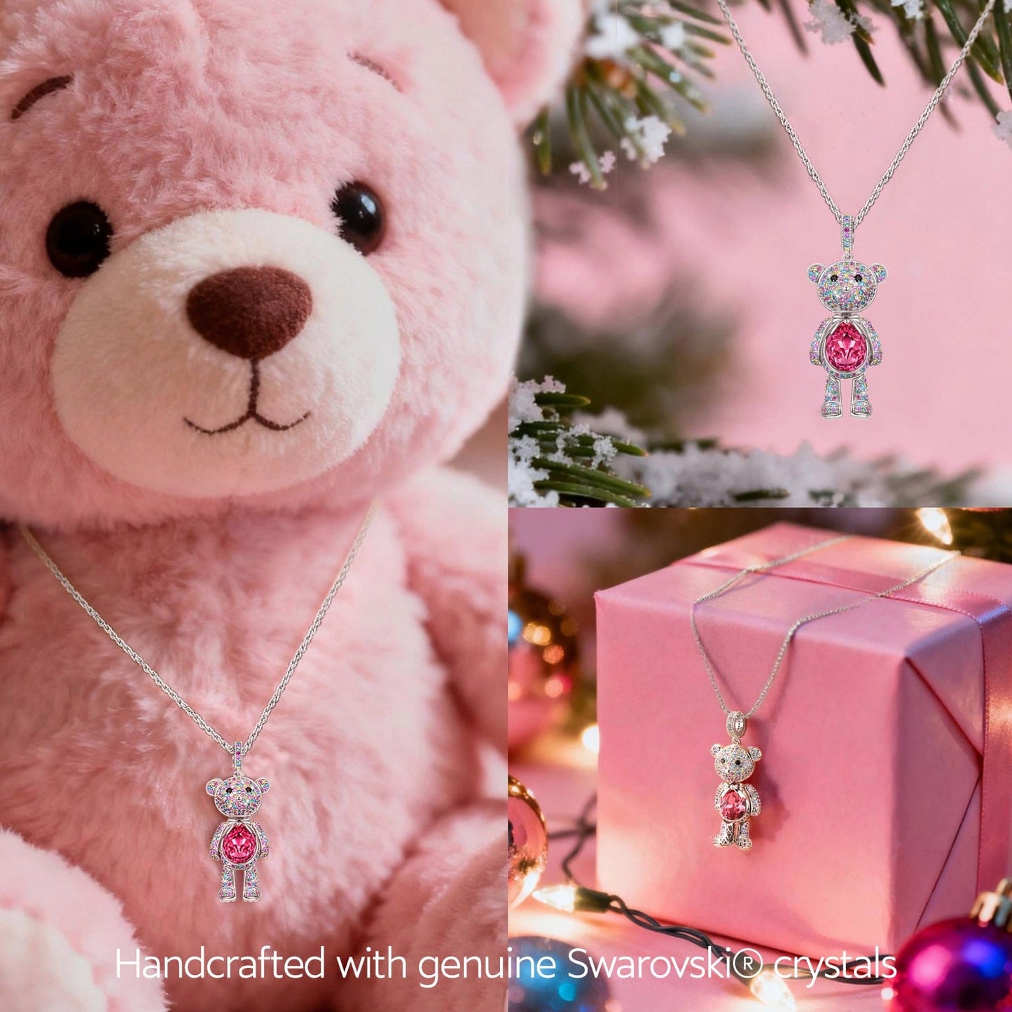 Forever Teddy Bear Pendant Rope Chain Necklace In White Gold Plated - Created With SWAROVSKI® Crystals